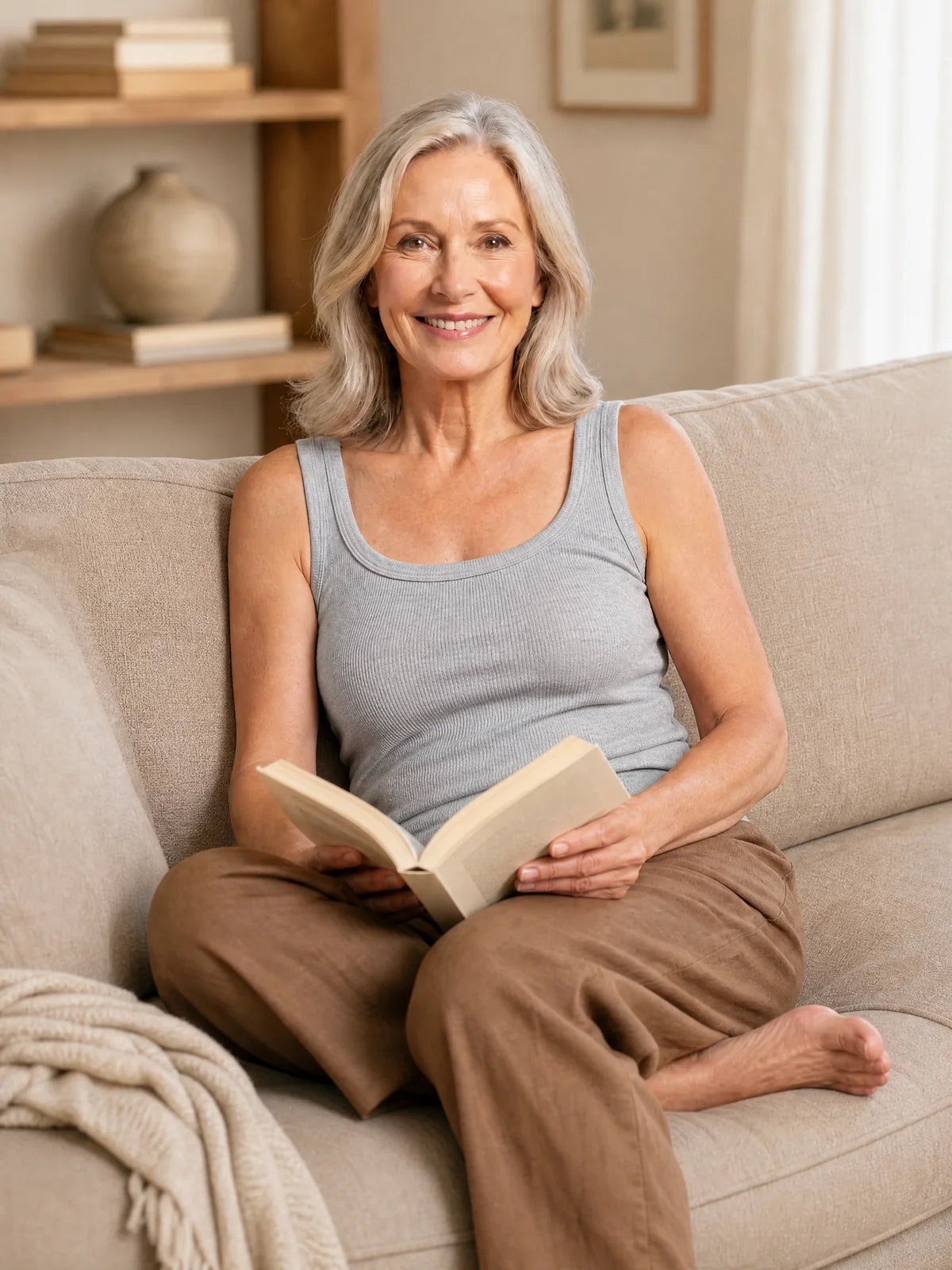 Relaxing at home in the Scoop-Neck Bra Tank