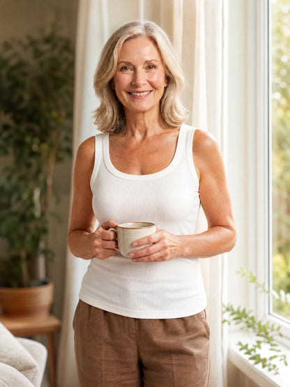 Morning comfort in the Scoop-Neck Bra Tank
