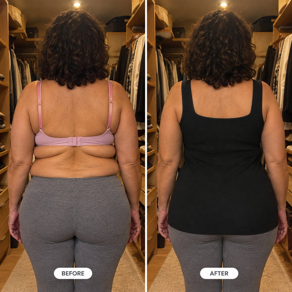 Before and after from the back on a curvier figure