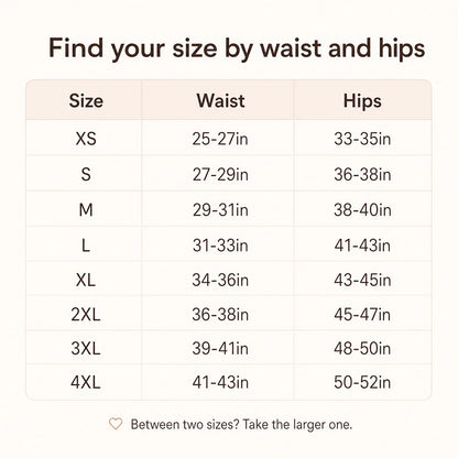 Find your size by waist and hips