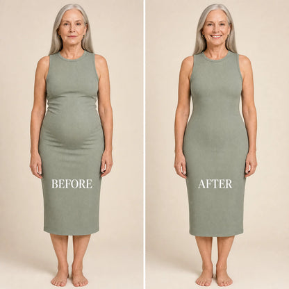Before and after under a fitted dress