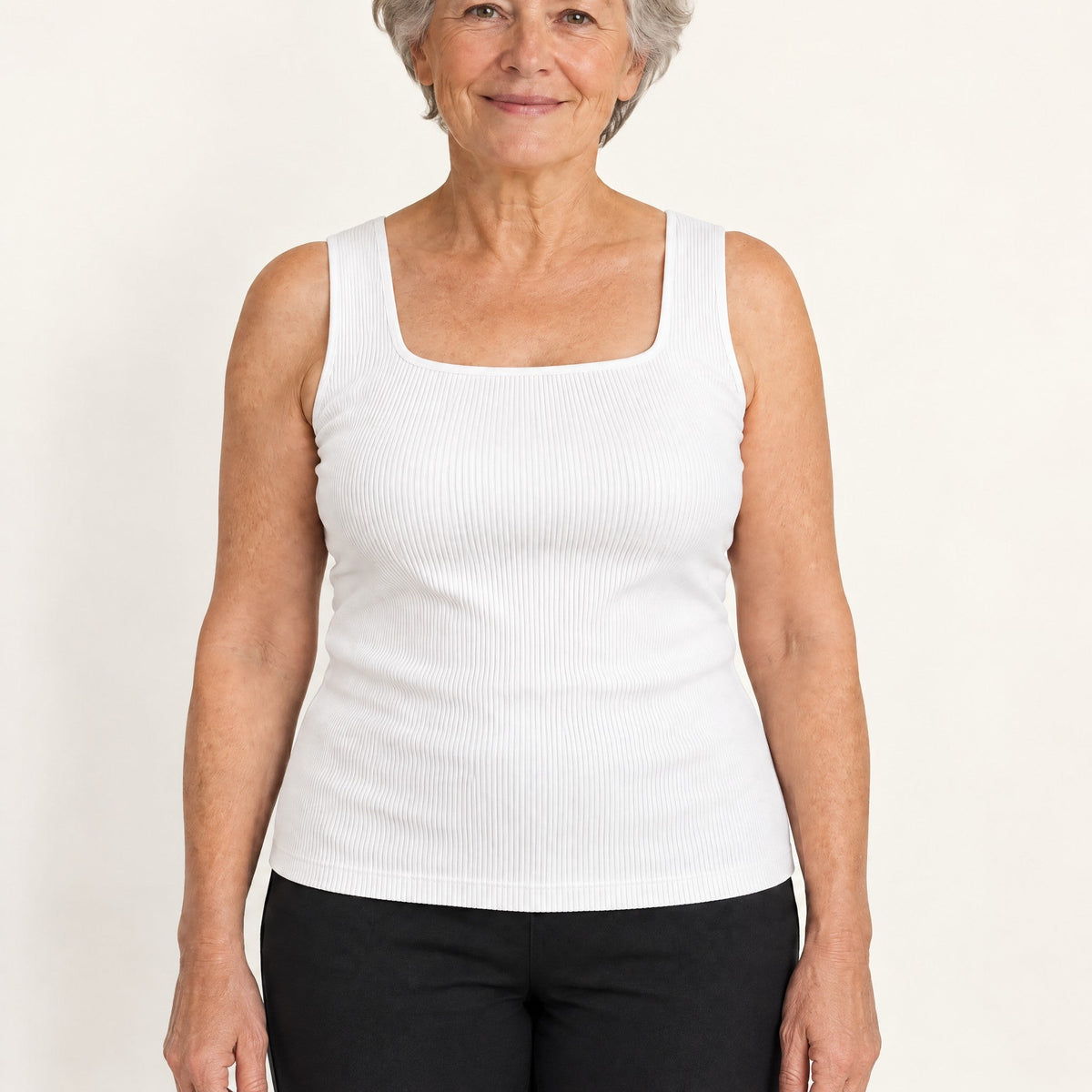 Front-Support Bra Tank in White, worn