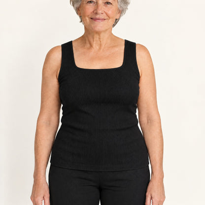 Front-Support Bra Tank in Black, worn