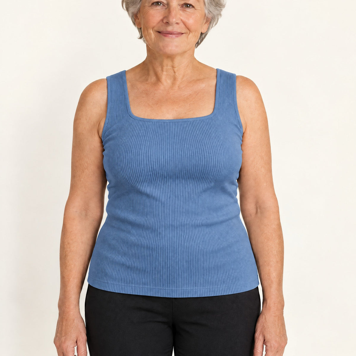 Front-Support Bra Tank in Blue, worn
