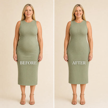 Before and after under a fitted dress