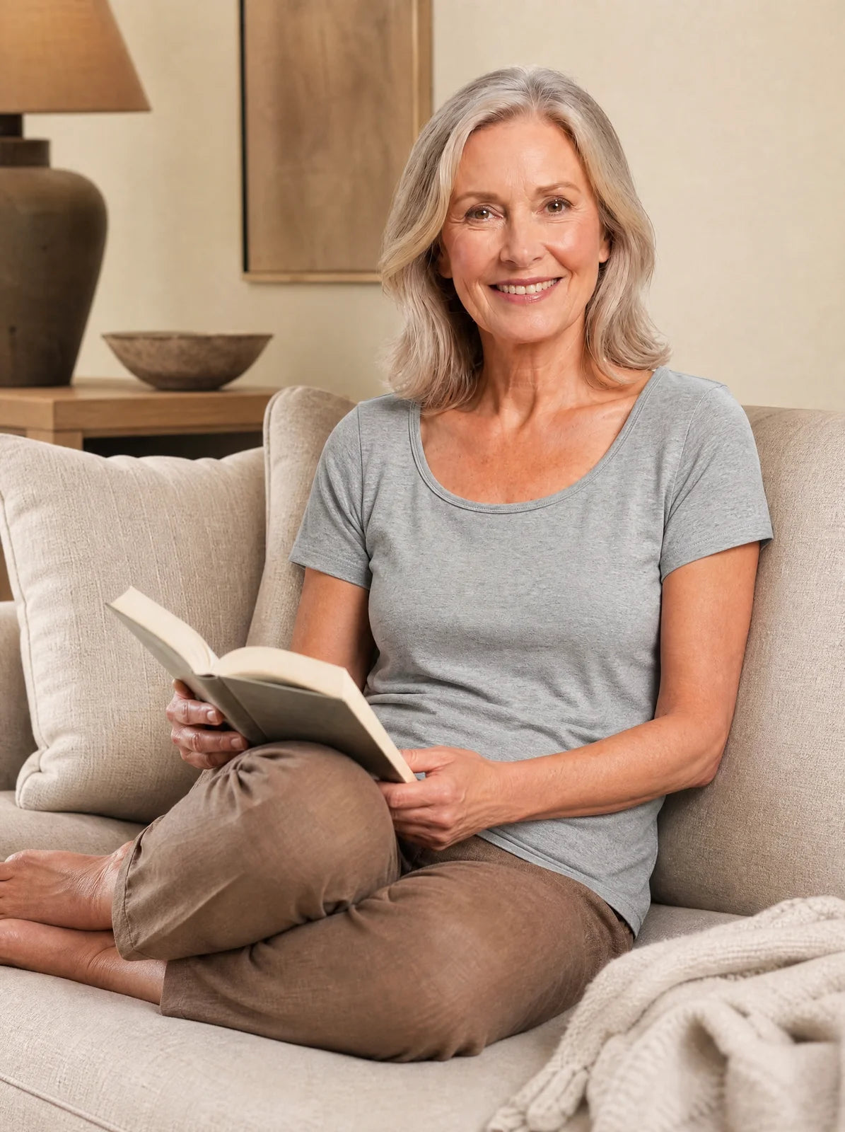 Relaxing at home in the Bra Tee