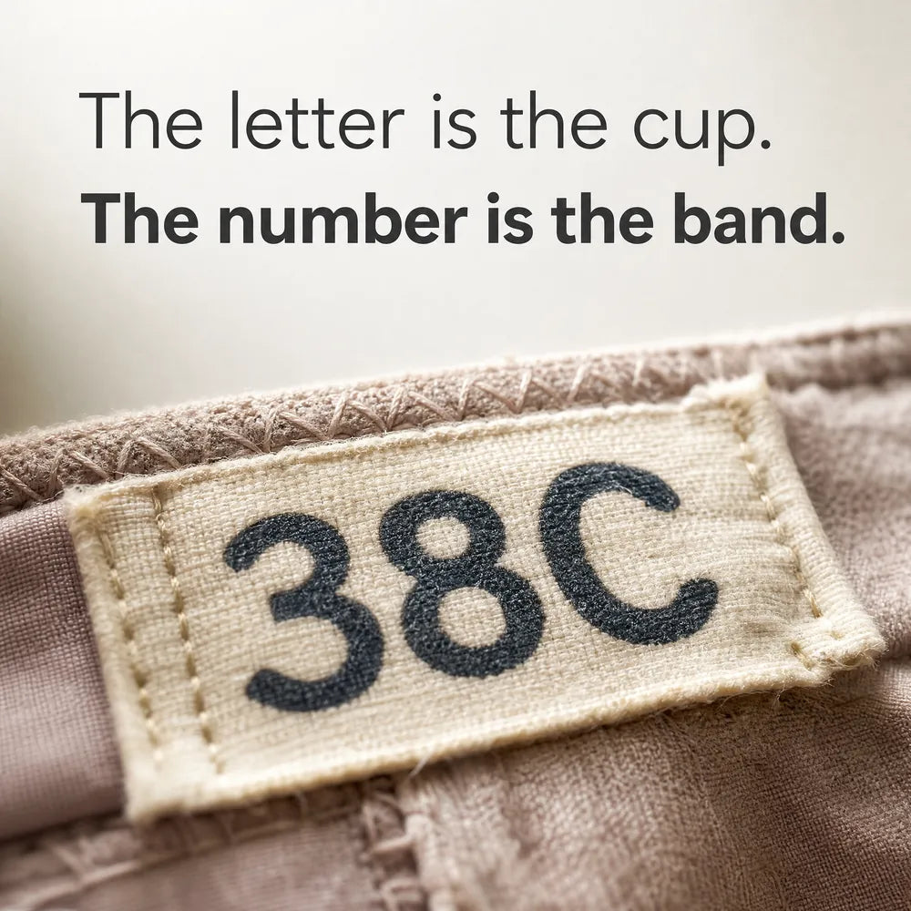 Close-up of a bra size label reading 38C