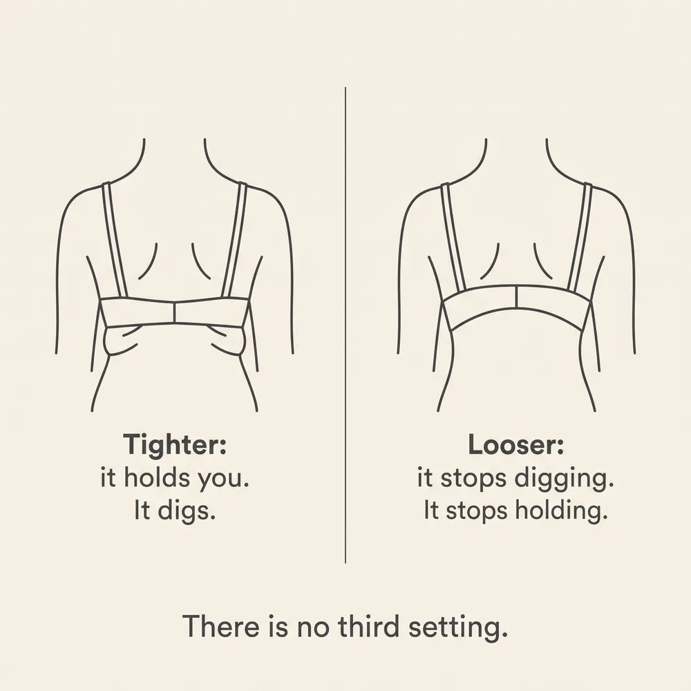Two diagrams: a tighter band that digs, a looser band that rides up